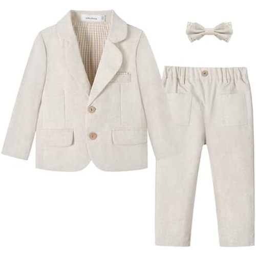 Volunboy Toddler 2 Picece Formal Suit Set Baby Cotton Linen Tuxedo 18 Months-5 Yrs Boys Ring Bearer Outfit