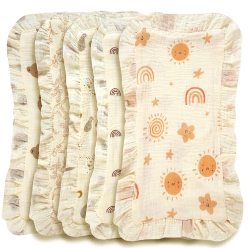 5pcs Baby Burp Cloths - Ultra-Soft & Absorbent Shoulder-Fit Polka Dot & Animal Print Drool Bibs, 100% Cotton, Assorted Colors for Infants & Toddlers, Baby Feeding Accessories (Sun Series)