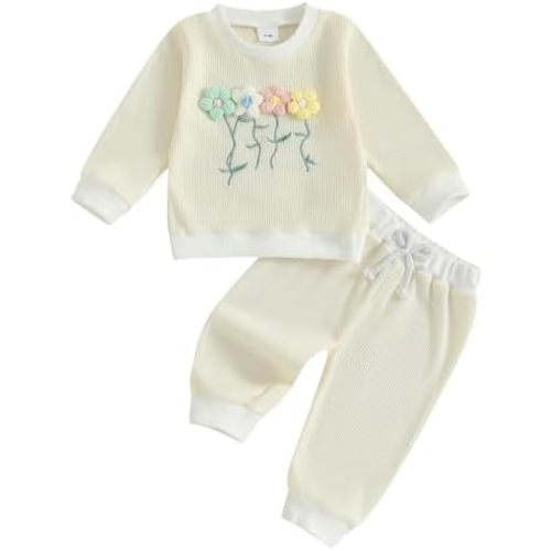 Toddler Clothes For Girls Baby 3D Flower Fall Winter Outfits Stripes Waffle Sweatshirt Pullover Cute Pants Set