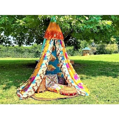 Boho Canopy - Saree Tent - Bed Canopy | Bohemian Wedding Backdrop | Indian Hippie Decor - Floor Seating Area | Meditation Room - Glamping