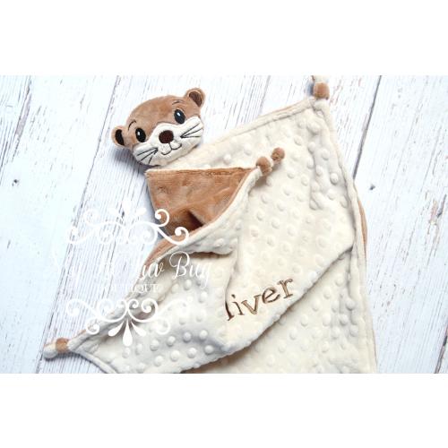 Small baby otter lovey blanket personalized - comfort stuffed sea river security corner knots - custom monogrammed embroidery - shower gift
