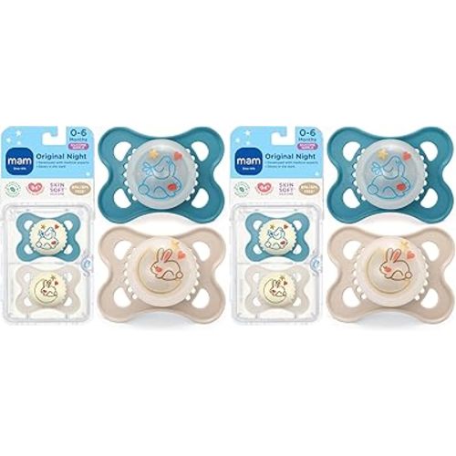 MAM Original Baby Pacifiers 0-6 Months,Binky for Newborn Babies,BPA-Free Skin Soft Silicone Nipple,Glows in The Dark,Developed with Medical Experts,Sterilizer Case,Made in Europe,2 Count (Pack of 2)