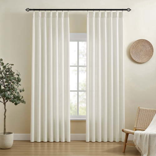 Muuphra Pinch Pleated Light Filtering Linen Blended Curtains with Metal Rings and Hooks for Living Room Bedroom,2 Panels,Ivory White,40"×63"