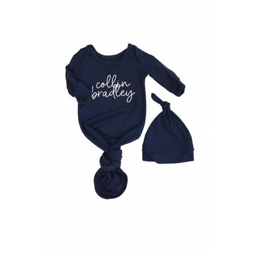 Boy Personalized Bamboo Newborn Baby Knot Gown & Hat