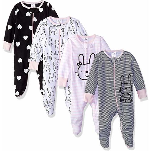 Baby Girls' 4-Pack Sleep 'N Play - 0-3 Months - Bunny