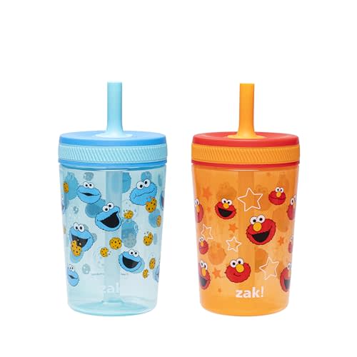 Zak Designs Sesame Street Kelso Toddler Tumblers For Travel or At Home, 15oz 2-Pack Durable Plastic Sippy Cups With Leak-Proof Design is Perfect For Kids (Elmo and Cookie Monster)