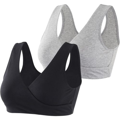 Topwhere Women's Tank Sleep Lace Bra for Nursing and Maternity (Black+Grey, L)