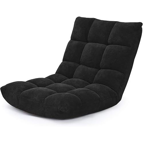 DORTALA Floor Chair with Back Support, Adjustable 14-Position Floor Gaming Chair with Alloy-Steel Frame and Sponge Filling, Couch Recliner Lazy Sofa for Reading Meditating, Black