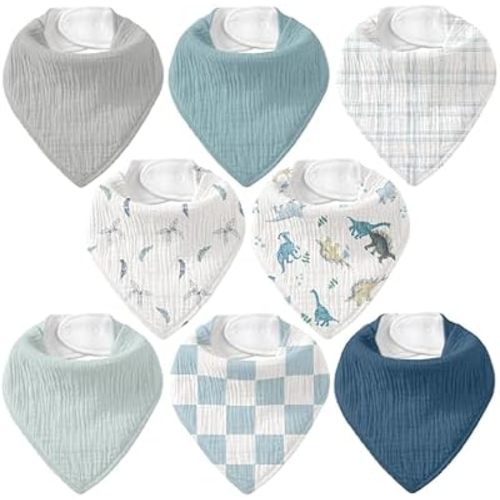 8 Pack Muslin Baby Bandana Bibs for Drooling and Teething
