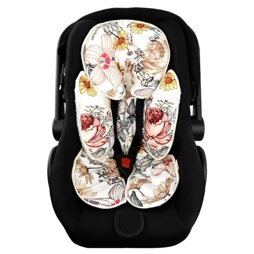 Floral Baby Car Seat Head and Body Support,2-in-1 Reversible CarSeat Insert,Soft Cushion for Carseat, Stroller, Swing, Bouncer, Vintage Flowers