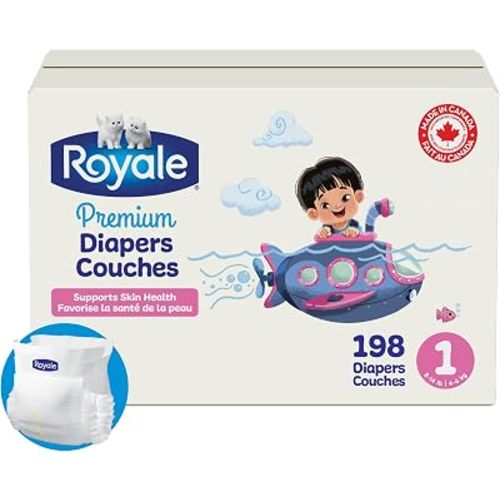 Royale Premium Diapers, Size 1 (8-14 lb), 198 Count, Disposable Baby Diapers (Packaging may vary)
