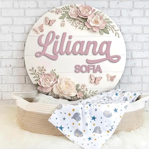 Personalized Butterfly Floral Baby Girl Nursery Decor, Wooden Baby Announcement Sign, Custom Nursery Name Wall Decor for Boys or Girls Bedroom