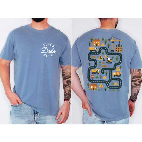 Comfort Colors® Tired Dads Club Shirt, Construction Dad Shirt, Play Cars On Dads Back, Mat Road Car Race Track Shirt, Father's Day Gift