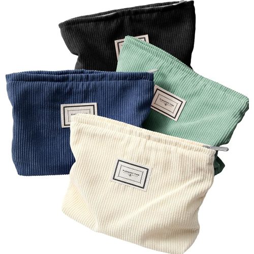 Sanwuta 4 Pack Velvet Corduroy Makeup Bag Zipper Pouch,Vintage Color,Plaid