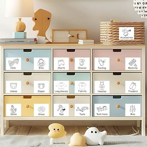 Baby Label Stickers Clothes Toys Storage Stickers for Kids Clothing Labels Home Organization Lables for Bins Storage Decals Removable Household Labels for Nursery Baby Room Preschool