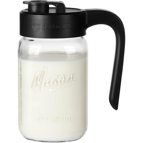 32 oz Glass Pitcher with Lid, 1 Quart Mason Jar Pitcher with Lid Airtight, Breast Milk Storage for Fridge, Ideal for Cold Brew Coffee, Iced Tea, Sun Tea, Juices