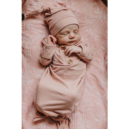 Solid Mauve Bamboo Baby Knot Gown & Hat