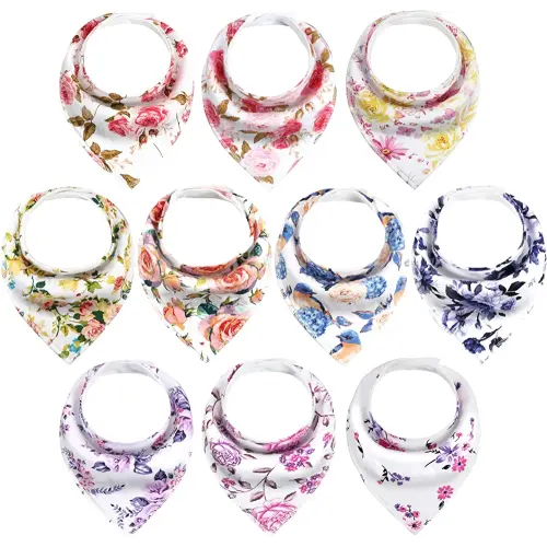 Yoofoss Baby Bibs 10 Pack Soft and Absorbent Baby Bandana Drool Bibs for Boys Girls (Flower, 0-36 Months)