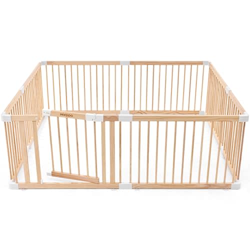 HARPPA Baby Gate Playpen for Babies and Toddlers Wooden Playpen Large Baby Fence Play Yards for Play Area 60 x 71.5 x 24 inch