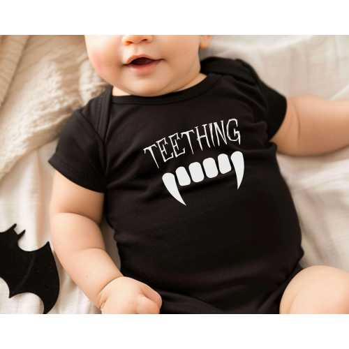 Vampire Teeth Teething Bodysuit, Creepy Cute Goth Baby Clothes, Witch Baby Shower, Spooky Season New Baby Gift, Creepy Mom Life