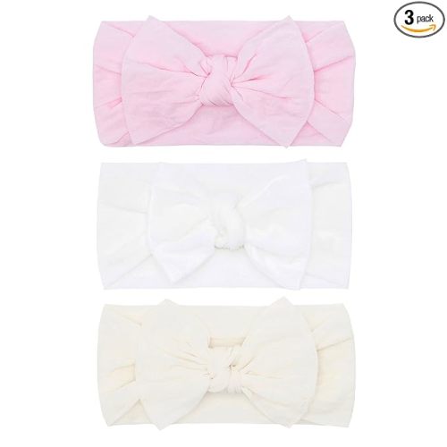 Baby Bling Bows - Newborn to Little Baby Girl Bows, 3PK CLASSIC KNOT Nylon Super Soft Stretchy Toddler Headbands, Perfect Hair Accessories Head Bands for Infant Kids, Made in the USA
