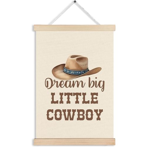 RYVJU Cowboy Nursery Wall Art Poster Hanger Frame, Western Nursery Decor Boy, Dream Big Little Cowboy Wall Decor Canvas Prints for Little Boy Room Bedroom Playroom, 12x16 In
