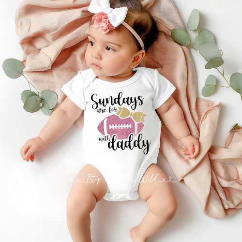 Sundays are for Football with Daddy Baby Onesie®, Glitter Football Onesie®, Daddy Daughter Football Onesie®, Toddler Girl Football Shirt