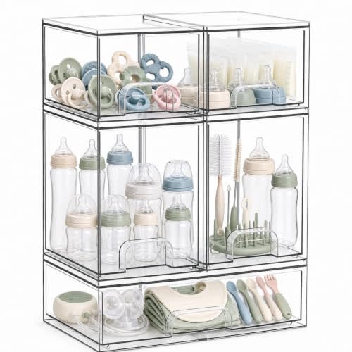 Baby Bottle Organizer, 3-Tier Acrylic Storage Organizer for Baby Bottle, 5 Packs of Clear Plastic Bottle Drawer Organizers for Kichen Countertop, Vanity, Bathroom, Cabinet, Pantry Organization