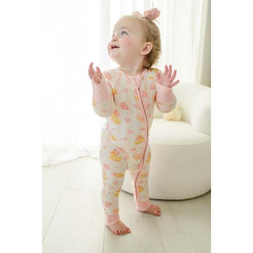 Convertible Bamboo Zip Romper Pajamas | Bubble Duckies Pink