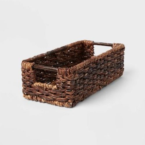 Woven Abaca Media Bin - Brightroom™: Handwoven Rectangle Basket, Lacquered Brown, Shelf Storage, 16"x6.5"x4.75"