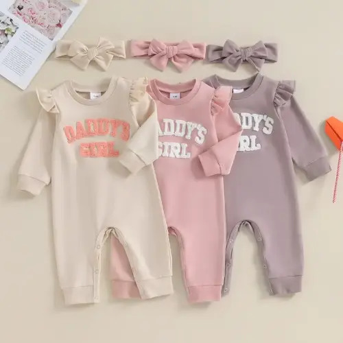 Newborn Baby Girl Romper Daddy's Girl Ruffle Long Sleeve Jumpsuit - TikTok Shop
