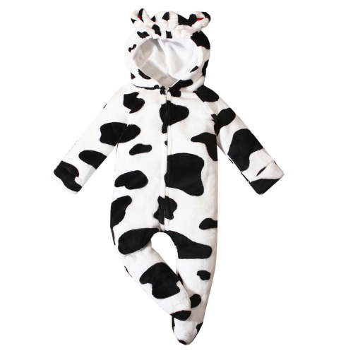 Favoffer Winter Infant Boys & Girls Cow Print Flannel Footed Romper, Outfit Halloween Jumpsuit for Sleep/Play/Party/Home 0-18 Months
