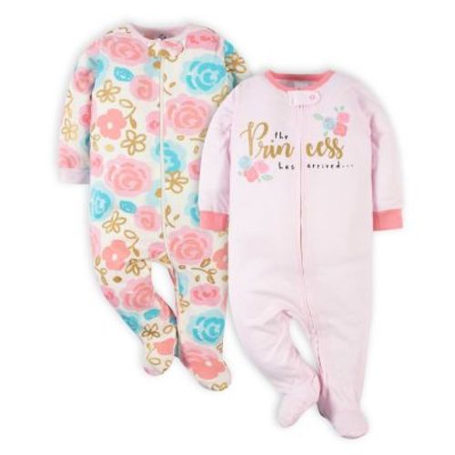 Gerber® Size 0-3M 2-Pack Princess Sleep 'n Play Footies in Pink - PINK - 0-3 MONTHS