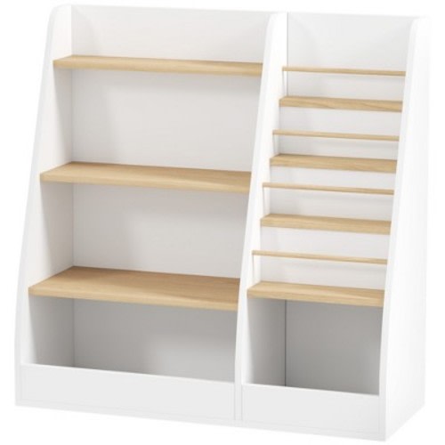 Qaba 4 Tier Kids Bookshelf with Display Stand, Toy Storage Organizer with Anti-Tipping Device, for Living Room, Kids Room, Playroom, Bedroom, Nursery