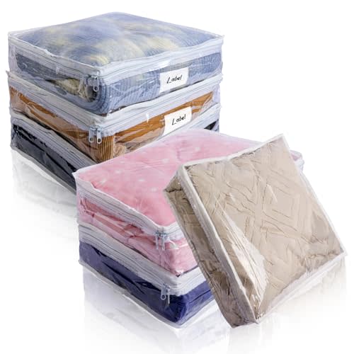 Clear Zippered Storage Bags Plastic Sweater Storage Bags with Zipper 6 Packs Clothing Organizer for Blankets Linen Sweater Bed Sheet Quilt Clothes Pillow (15.7 x 13.8 x 3.9 Inch)