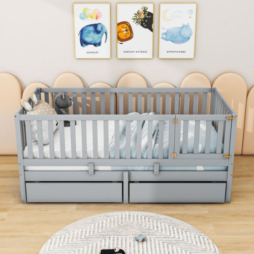 QYUF Storage Wooden Floor Bed with Guardrails and 2 Drawers & Reviews | Wayfair