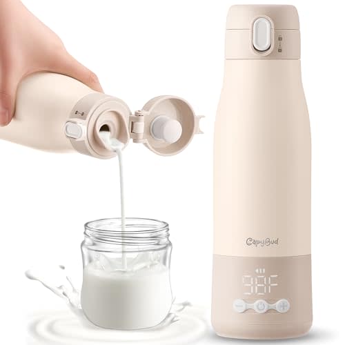 CapyBud Portable Bottle Warmer for Travel, 12Oz Portable Milk Warmer with Long Battery Life, Fast Heating for Breastmilk, Formula, Water, Smart Temp Control & Keep Warm, Ideal for On The Go Feeding