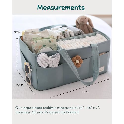 Lily Miles Baby Diaper Caddy Organizer, Wipeable Diaper Organizer Basket with 8 Pockets for Newborn Essentials, Nursery Tote Bag for Changing Table & Car Organization (Willow Green, Large)
