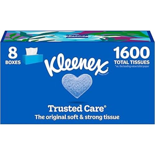 Kleenex Trusted Care Facial Tissues, 8 Flat Boxes, 200 Tissues per Box, 2-Ply, Packaging May Vary