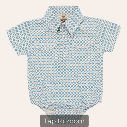 Rafter C Infant Boys' White & Blue Aztec Print Pearl Snap Western Onesie | Cavender's