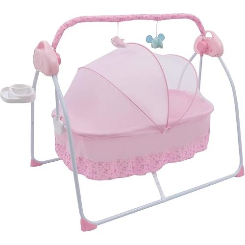 TFCFL Electric Baby Crib Cradle, 0-18 MonthsInfant Bed Auto Swing with Music, 25KG/55LBS Capacity, Foldable Baby Bassinet, Pink