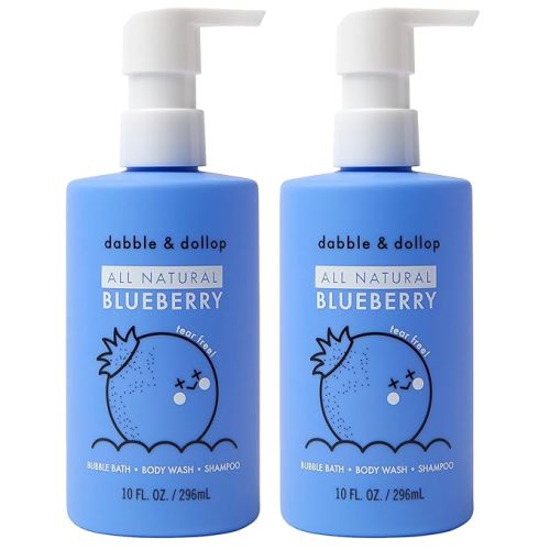 Dabble & Dollop Blueberry Kids 3-in-1 Body Wash, Shampoo & Bubble Bath – Tear-Free, Gentle, Natural-Origin, Hypoallergenic and Safe for Sensitive Skin (10 fl oz, Pack of 2)
