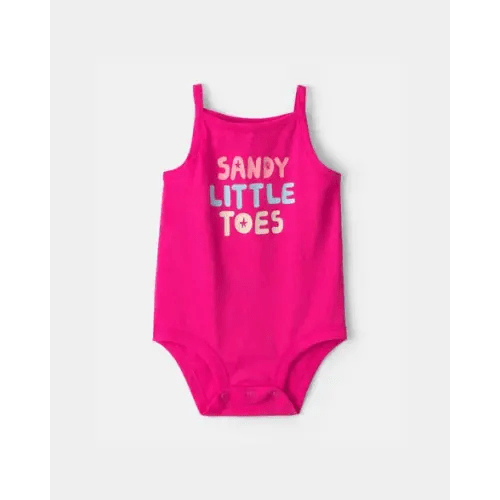 Baby Girl 'Sandy Little Toes' Sleeveless Graphic Bodysuit - Pink | Carter's