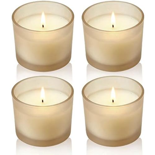 Set of 4 White Unscented Soy Candles, Warm Beige Glass Mini Votive Candles, Hand-Poured Wax Candles for Home Décor, Aromatherapy, Spa, Holidays, Parties, and Weddings 10-12 Hours Burn Time