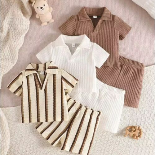 Vintaside Kids Baby Boy's 6pcs White,Summer,Casual,Beach Set,Fashionable Lapel Short Sleeve Polo Top&Simple Shorts Multi-Piece Outfit For Daily Leisure And Vacation | SHEIN USA