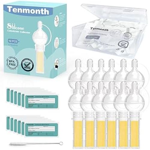 Colostrum Collector Kit Tenmonth Breast Milk Collector with Storage Case Set, Portable Colostrum Container Ready-to-Use, BPA Free 0.1oz/4ml, 12pcs