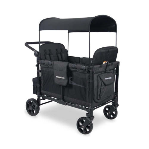 Wonderfold W4 Elite Stroller Wagon, 2025, Black with Red Stitching