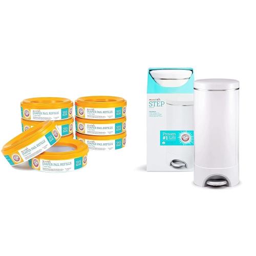 Munchkin® Step™ Diaper Pail Powered by Arm & Hammer, #1 in Odor Control, Award-Winning, Includes 1 Snap, Seal & Toss™ Bag, 8 Refill Rings, 1 Starter Refill Ring, and 1 Puck™ Baking Soda Cartridge