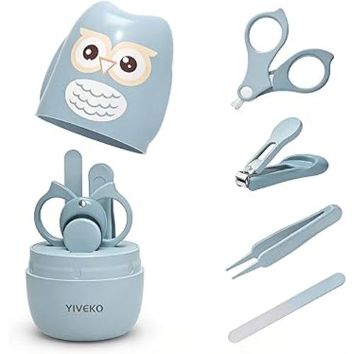 Baby Nail Kit, 4-in-1 Baby Nail Care Set with Cute Case, Baby Nail Clipper, Scissor, Nail File & Tweezer, Baby Manicure Kit and Pedicure kit for Newborn, Infant, Toddler, Kids-Owl Blue