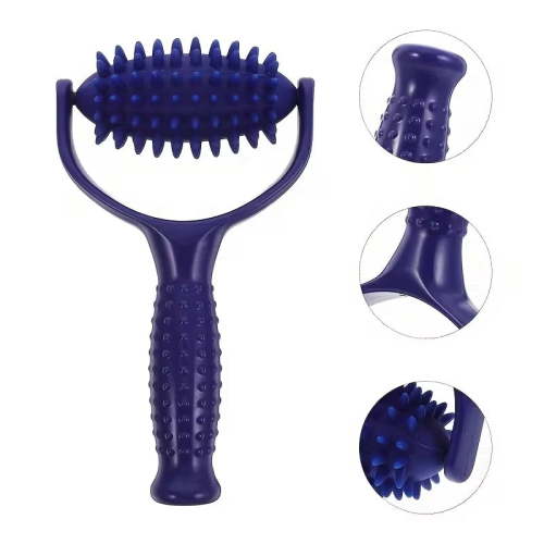 Blue Spiked Massage Ball Roller - Ergonomic Muscle Massage Tool for Shoulders, Neck, Back, and Hips